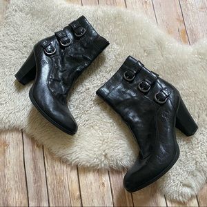 Born Black Leather Moto Ankle Heeled Boots